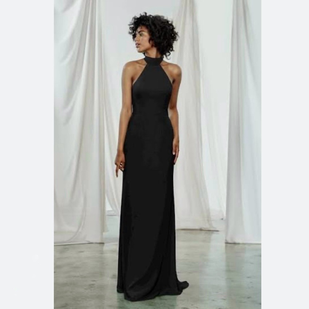 NWT Amsale Sophia Chiffon High Neck Halter Gown Sleeveless Maxi Dress Black 8